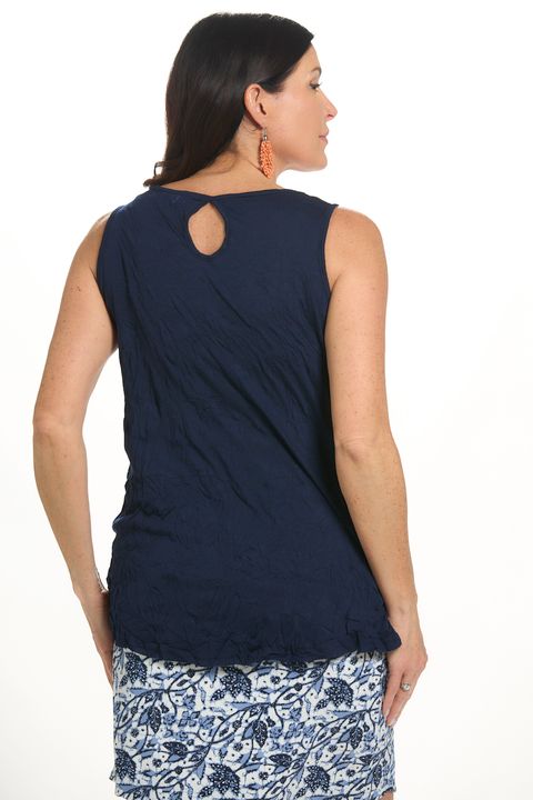 Back image of shana crinkle navy tank top. 