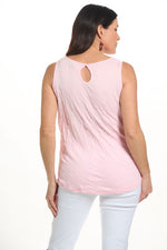 Back image of shana sleeveless keyhole back crinkle top in pink. 
