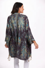 Back image of London Chic Kimono in eggplant floral. 
