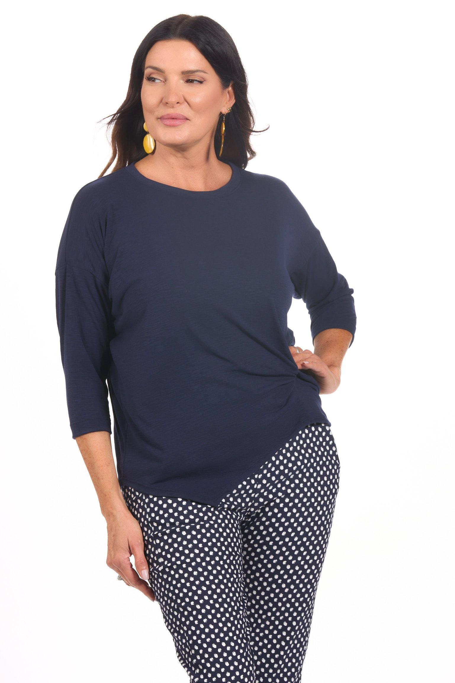 Front image of navy knot top by nally &millie. 