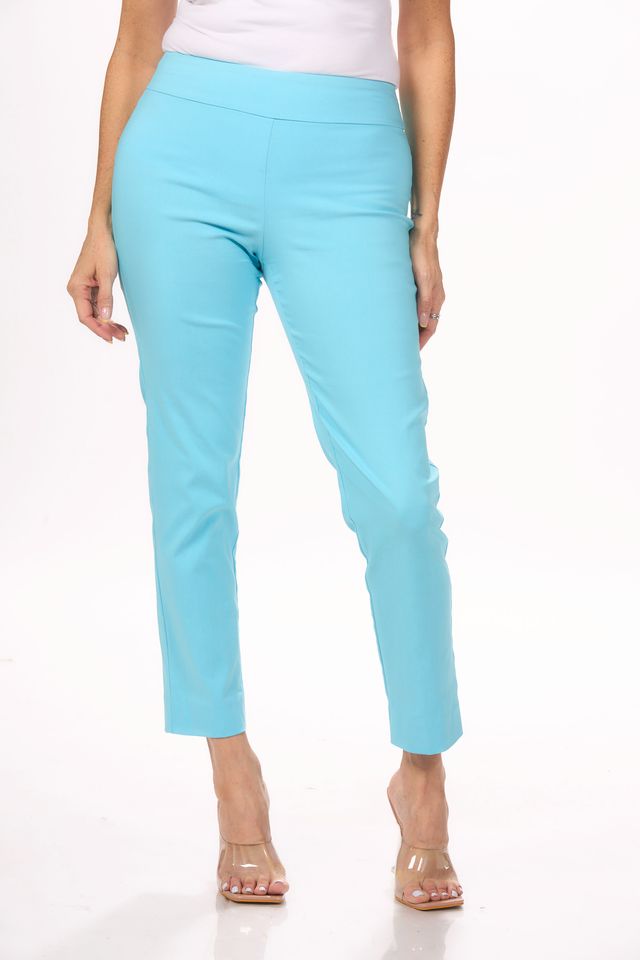 Front image of Krazy Larry aqua blue pull on pant. 