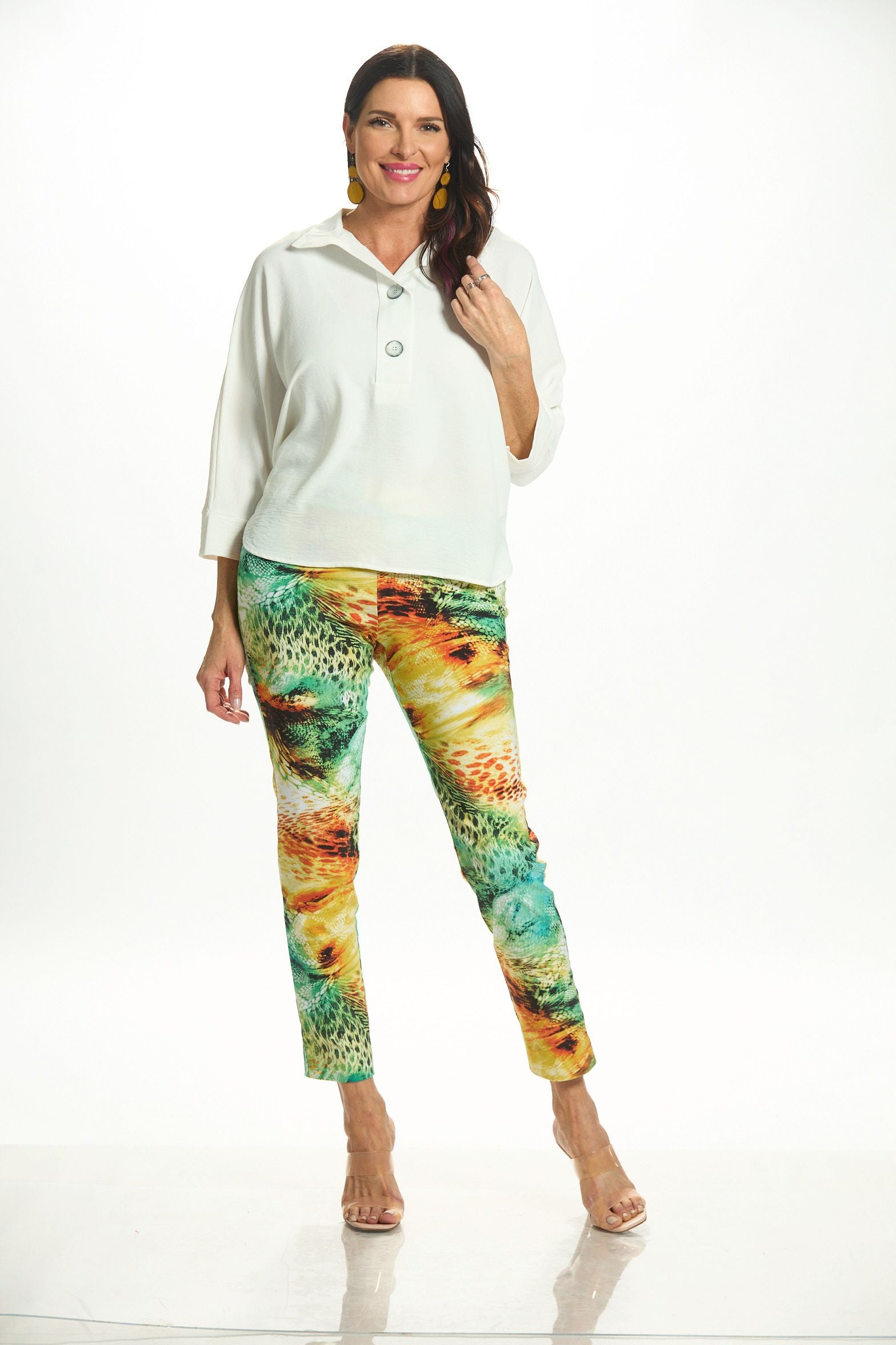 Front image of Krazy Larry pull on peacock pants.