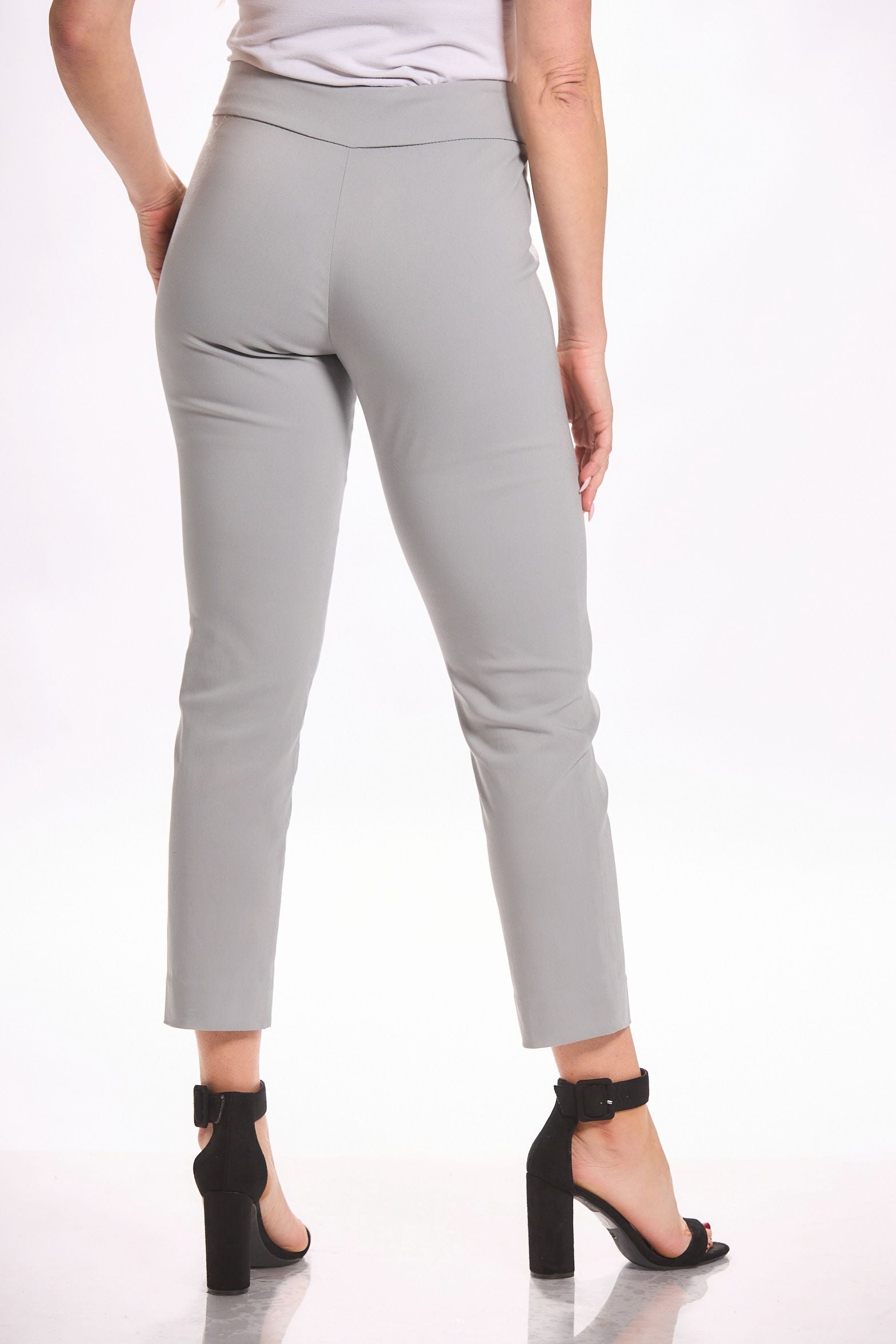 Back image of Krazy Larry pull on pants in cement. Made in the USA pants. 