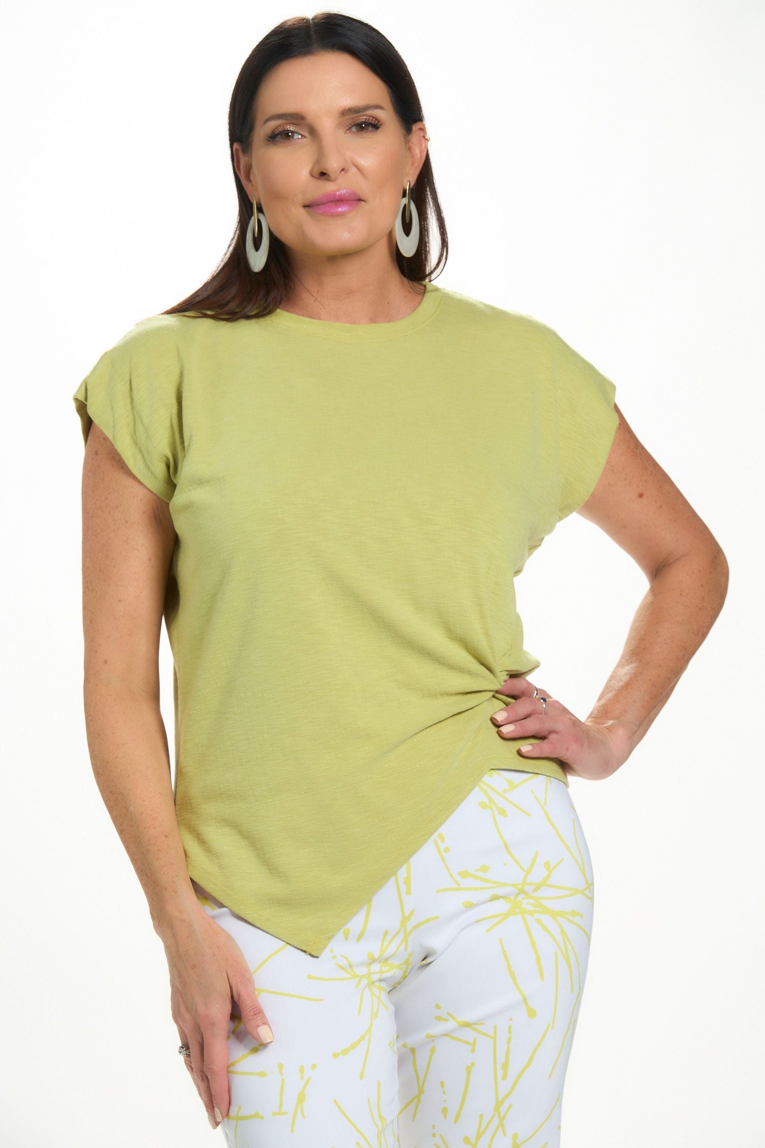 Front image of lime green knot tee. 