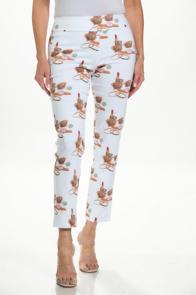 Front image of krazy larry lipstick printed pants. 