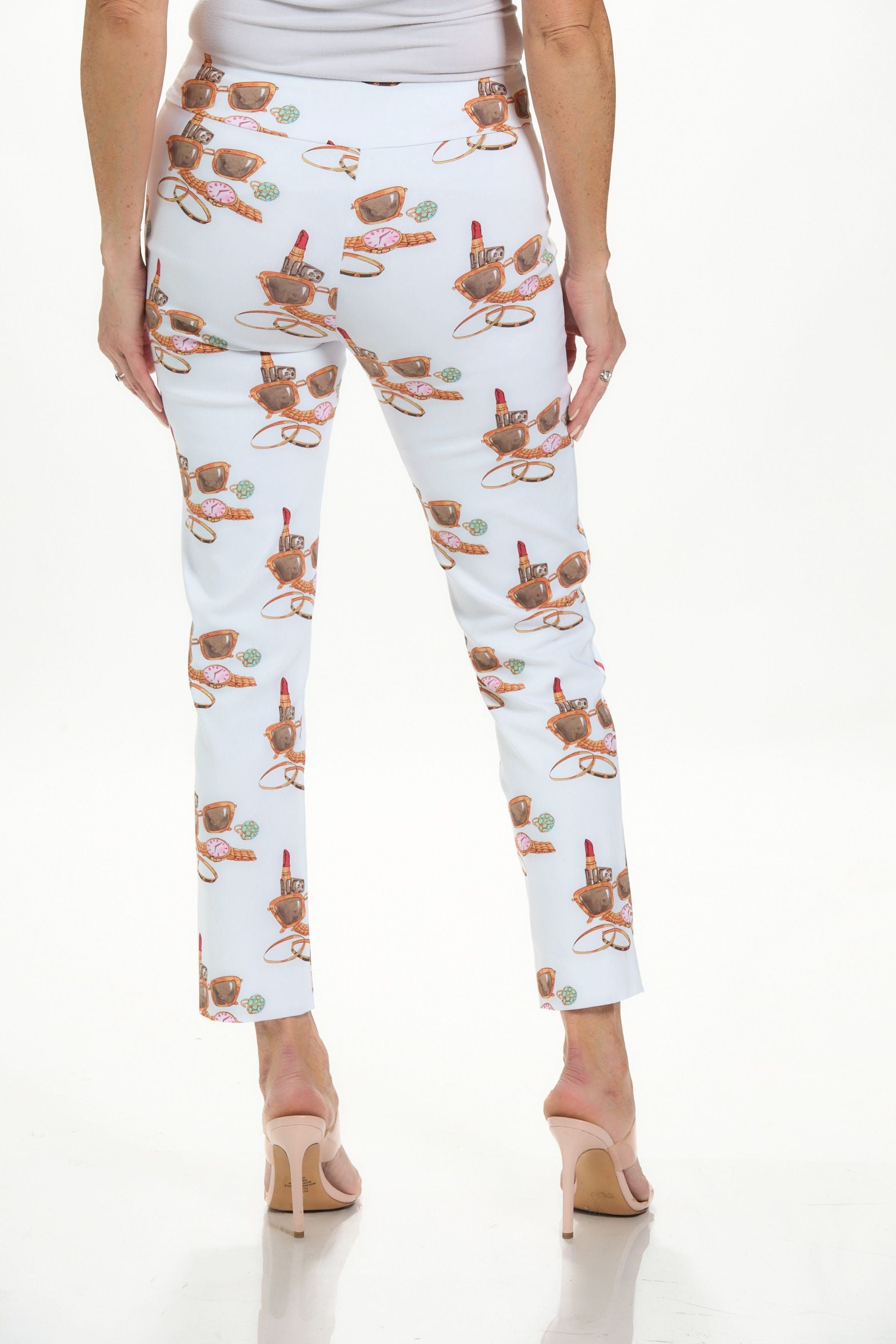 Back image of krazy larry lipstick printed pants. 