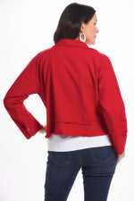 Back image of Giocam Gio jacket. Red long sleeve jacket 
