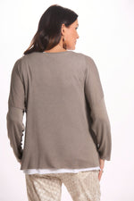 Back image of Catherine lily white taupe one sized top. 