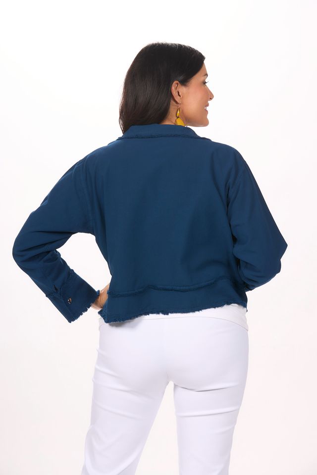 Back image of gio jacket in marine blue.