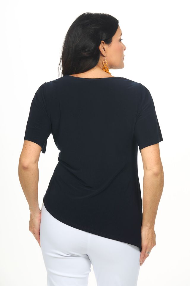 Back image of navy blue gather top.