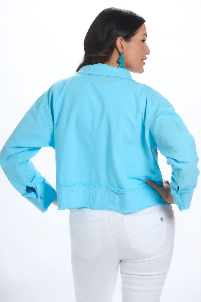 Back image of Giocam Gio Jacket in mint blue. 