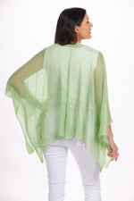 Back image of the magic scarf lightweight knit ruana. Mint green shawl. 