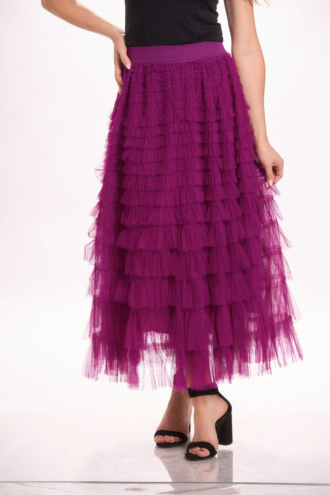 Front image of look mode pull on multi layer tulle skirt. Made in italy skirt. 