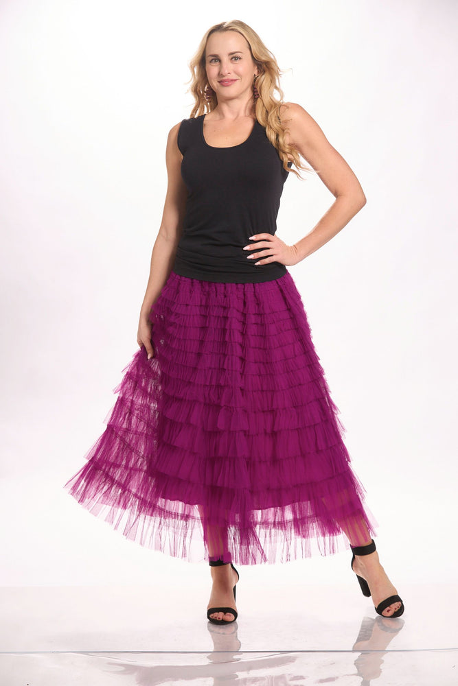 Front image of look mode pull on multi layer tulle skirt. Made in italy skirt. 