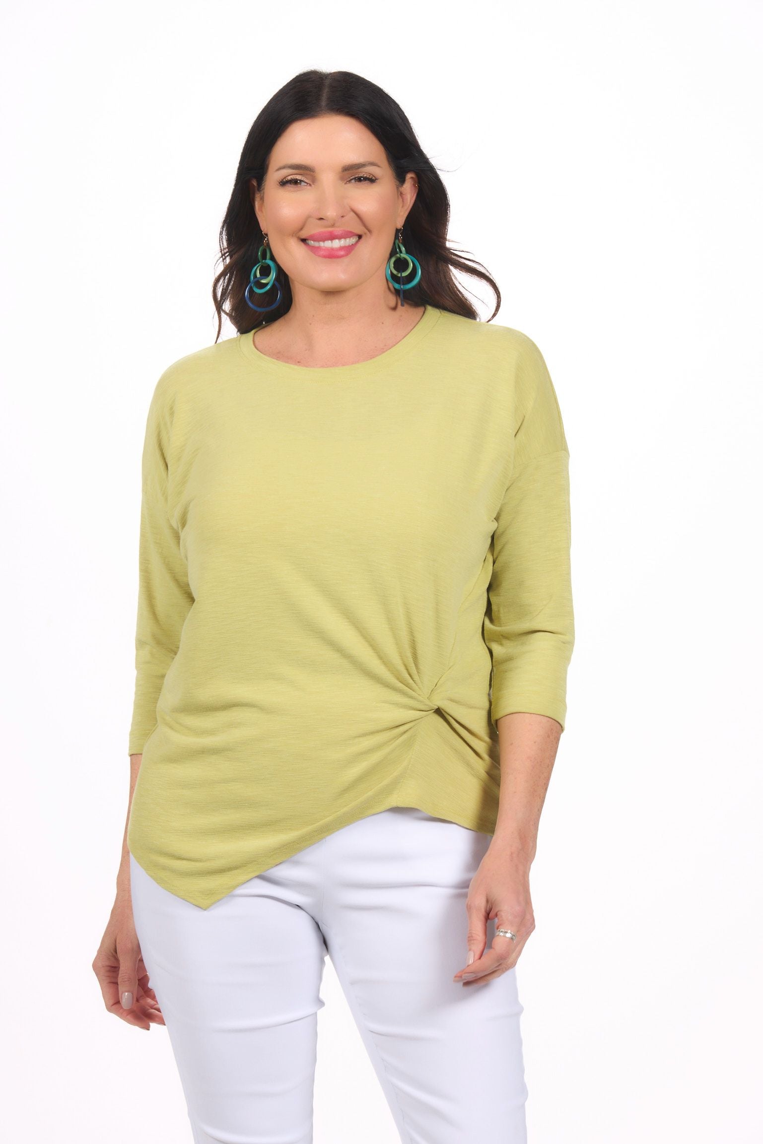 Front image of Nally & millie lime knot top.