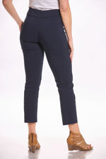 Back image of Krazy Larry pull on ankle pants. Navy solid pull on pants. 