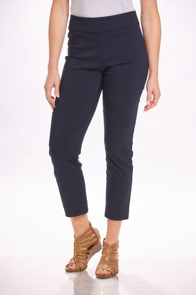 Front image of Krazy Larry pull on ankle pants. Navy solid pull on pants. 