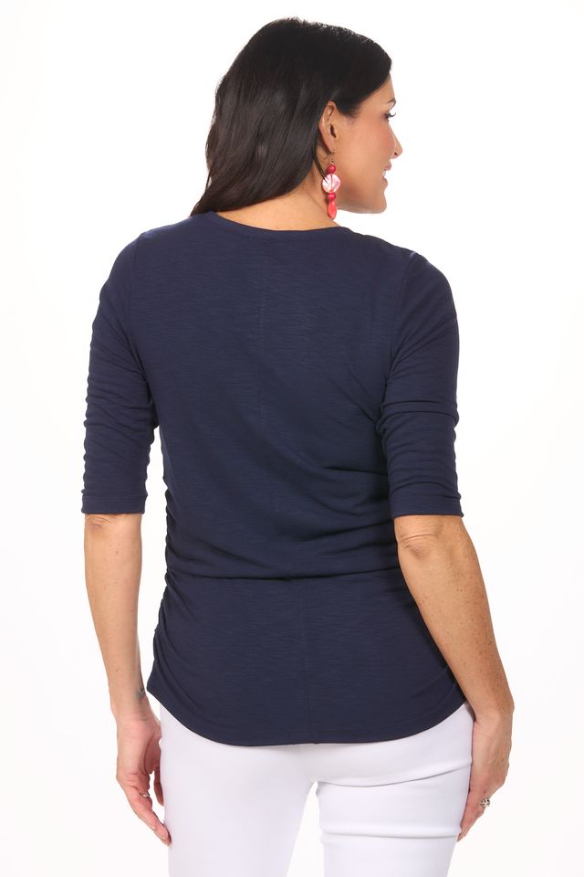 Back image of Nally & Millie navy rouched side top.
