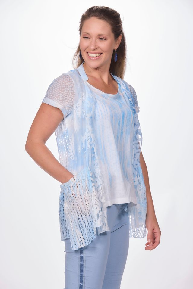 Short Sleeve Blue Swan Built in Cardigan