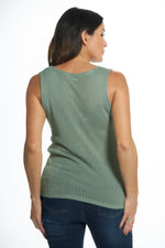 Back image of made in italy tank top. Sleeveless gold foil. 