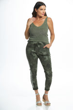 Front image of look mode olive tank top. Olive shimmer sleeveless tank. 