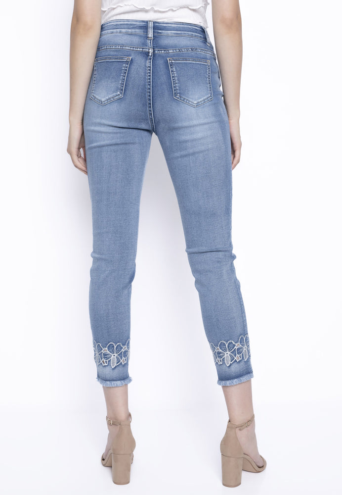 Back image of Picadilly Frayed Edge Embroidered Jeans. 