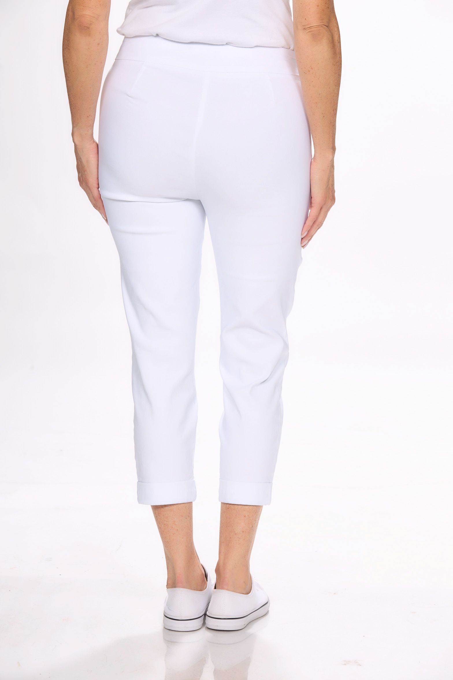 Back image of Picadilly white pull on capri bottoms.