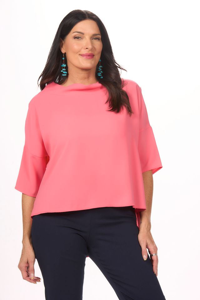 Front image of suzy d pink coral top.