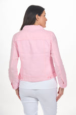 Back image of lulu b long sleeve button front linen jacket. 
