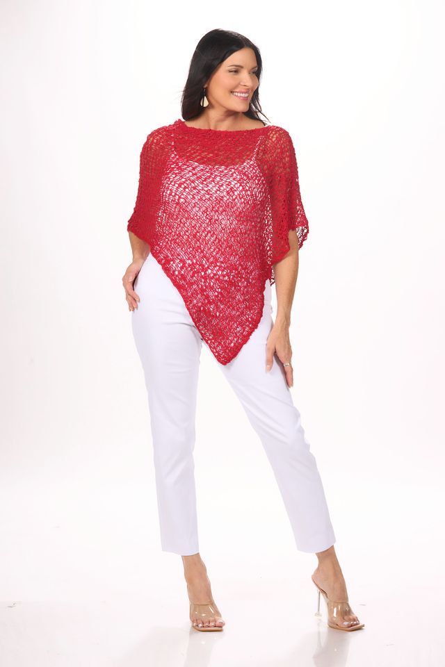 Front image of Lost River popcorn poncho in red.