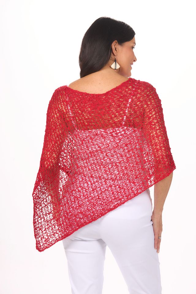 Back image of Lost River popcorn poncho in red.