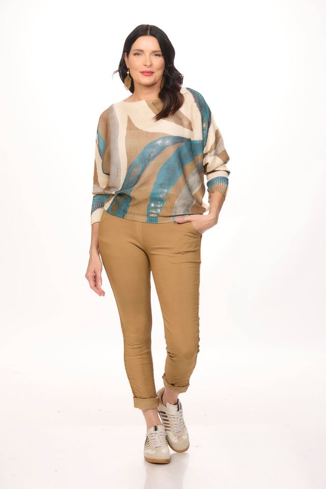 Camel abstract printed sweater.