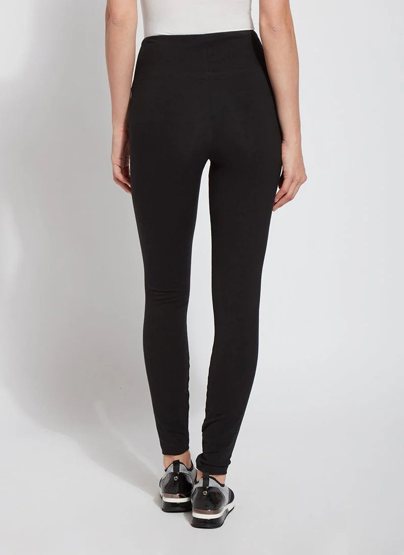 Back image of pull on black leggings.