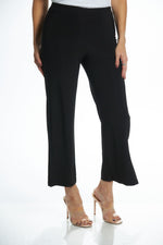 Front image of black pull on side slit ankle pants. Made in the usa pull on pants. 