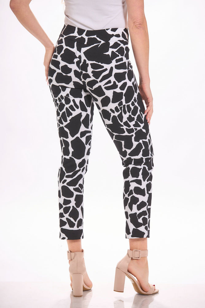 Back image of Krazy Larry pull on ankle pants. Black and white rocks pattern pants. 