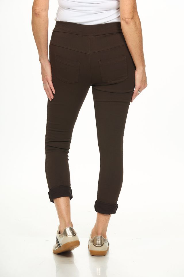 Back image of brown joggers made in italy.