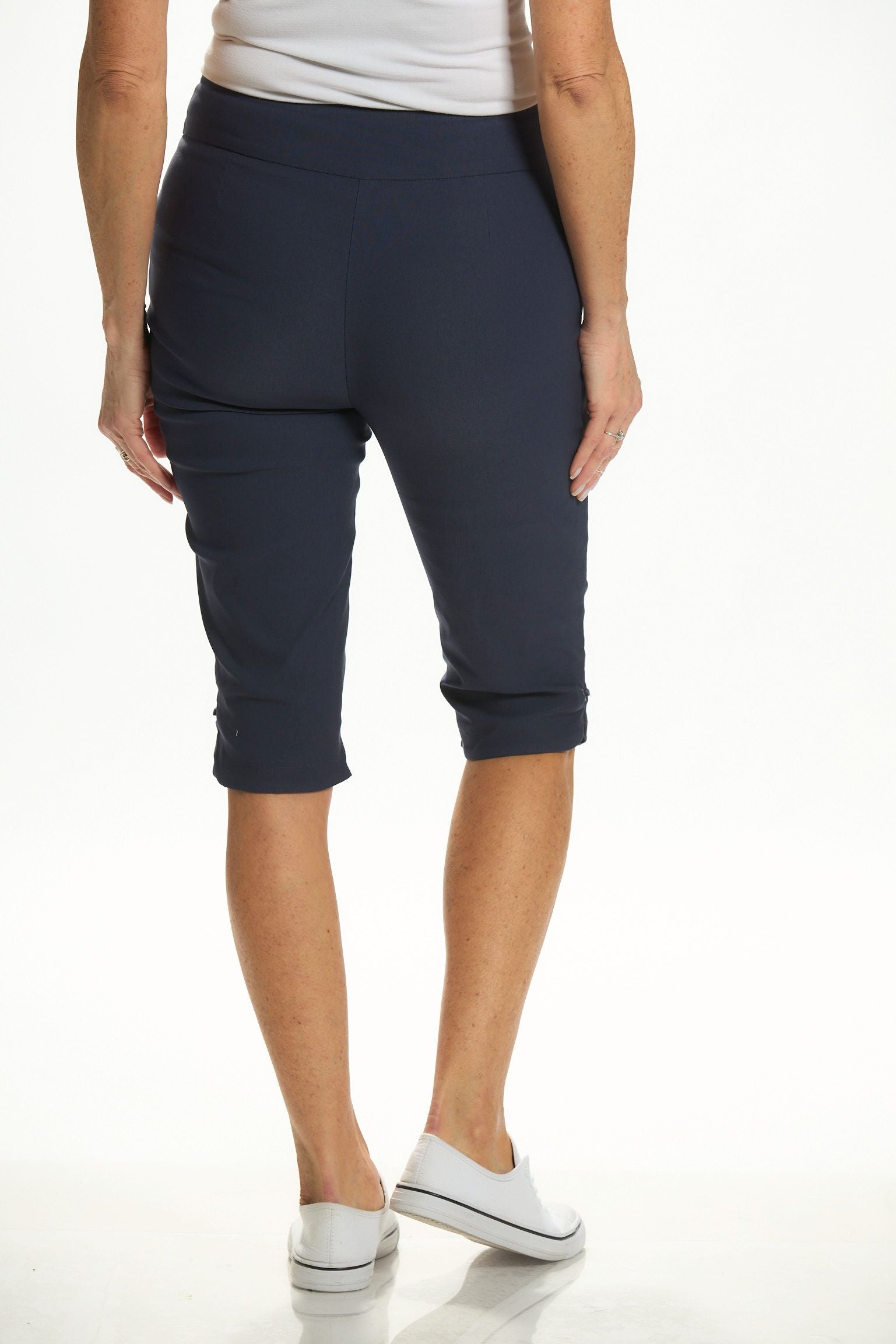 Back image of Tribal deep blue pull on skimmer with tulip hem. 