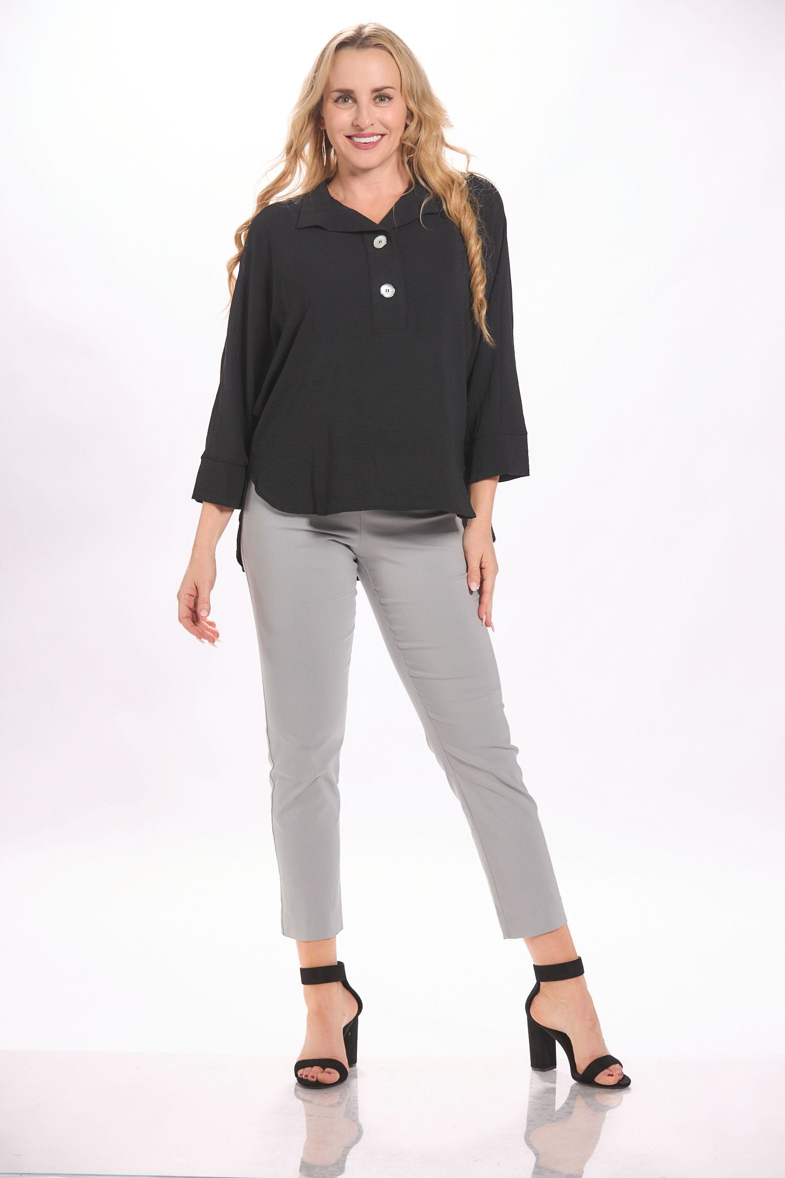 Front image of Krazy Larry pull on pants in cement. Made in the USA pants. 