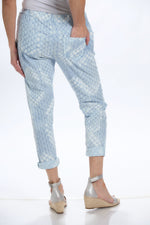 Back image of Made in Italy blue printed cargo pants. 