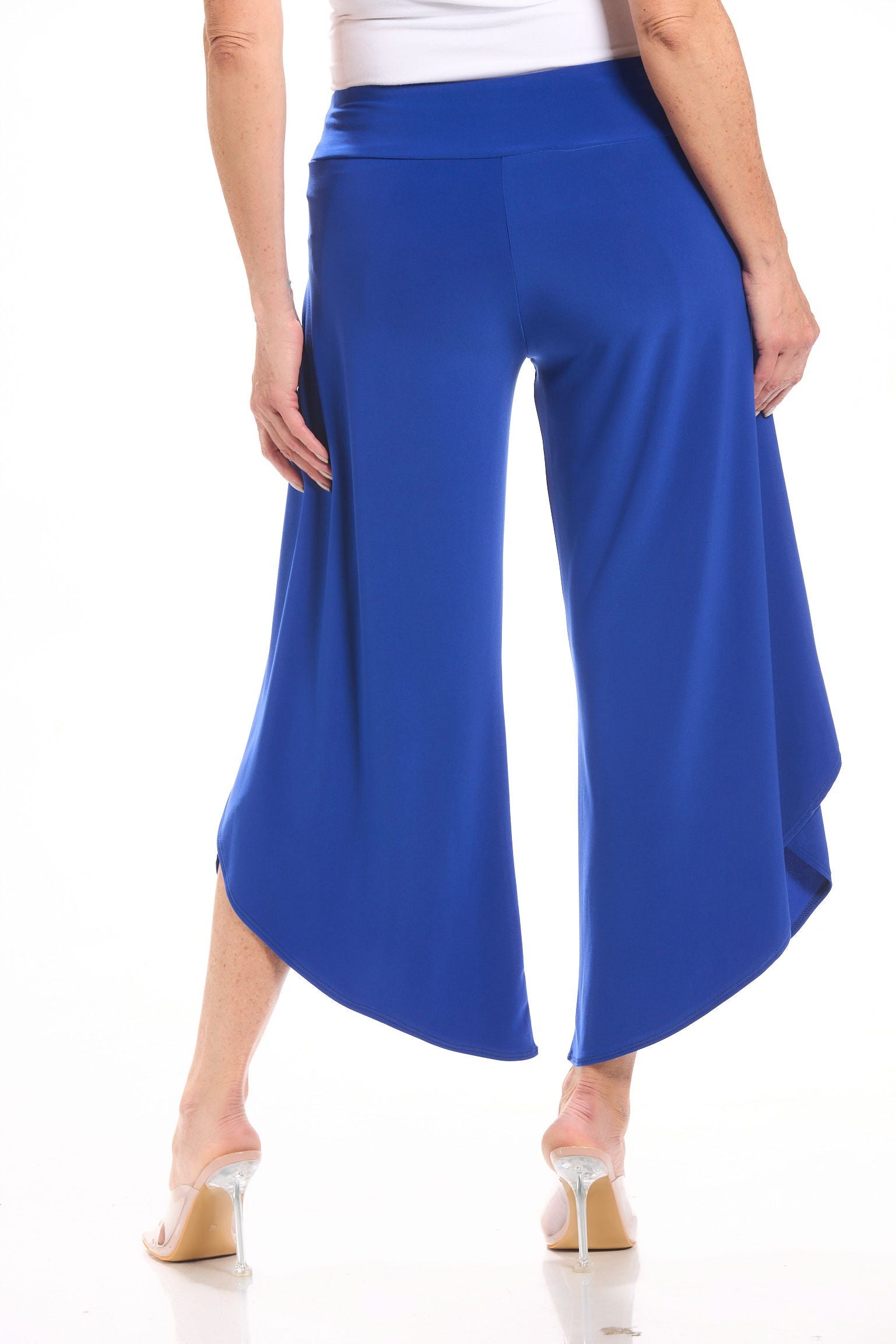 Back image of Picadilly pull on wrap pant in royal blue.