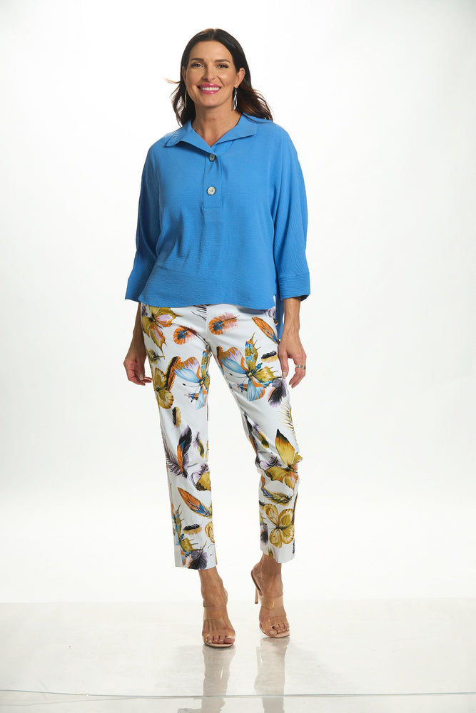 Front image of Krazy Larry pull on white butterfly pants. 