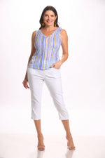 Front image of Tribal white pull on capri bottoms with snaps. Everyday basic bottom. 