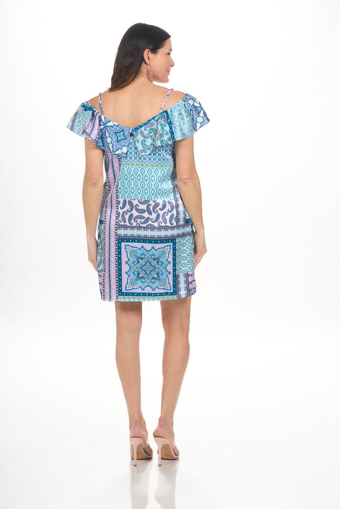 Back image of Tribal wear two ways dress. Purple printed dress. 