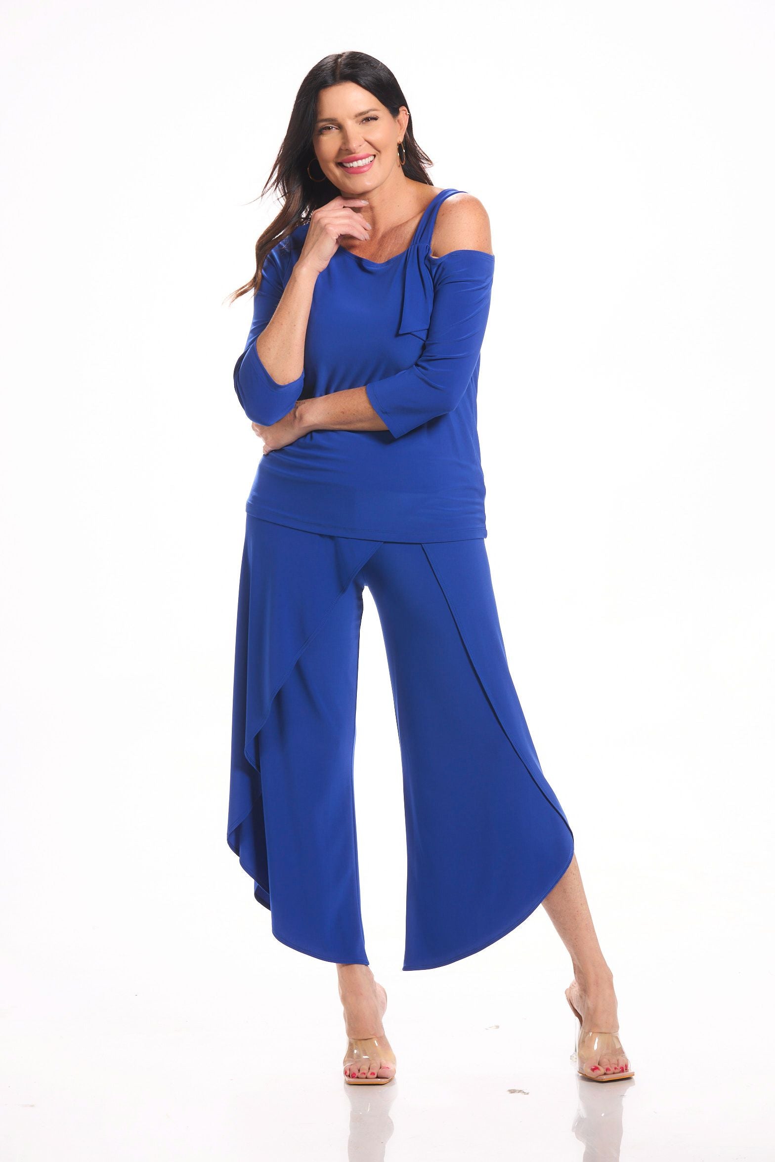 Front image of Picadilly pull on wrap pant in royal blue.