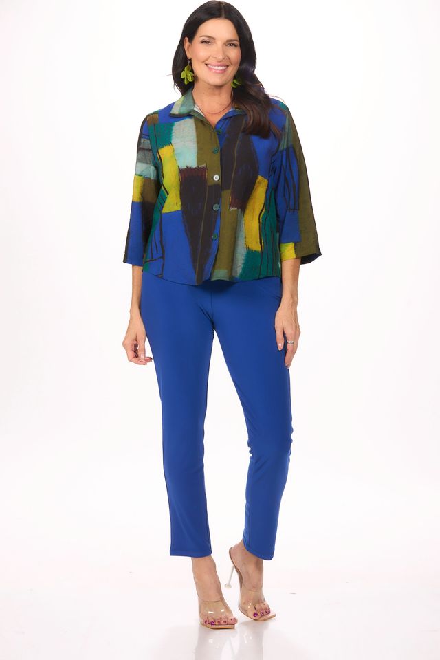 Front image of Picadilly pull on straight leg pant in royal blue.