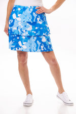 Front image of Fashque blue printed ruffle skort. 