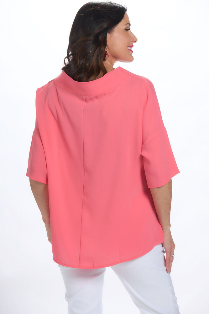 Back image of Suzy D London salmon cowl neck top. 