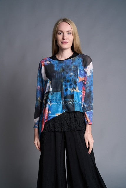 3/4 Sleeve Mesh Print Topper