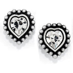 Front image of Brighton Shimmer Heart Mini Post Earrings. Silver heart shaped earrings by brighton.