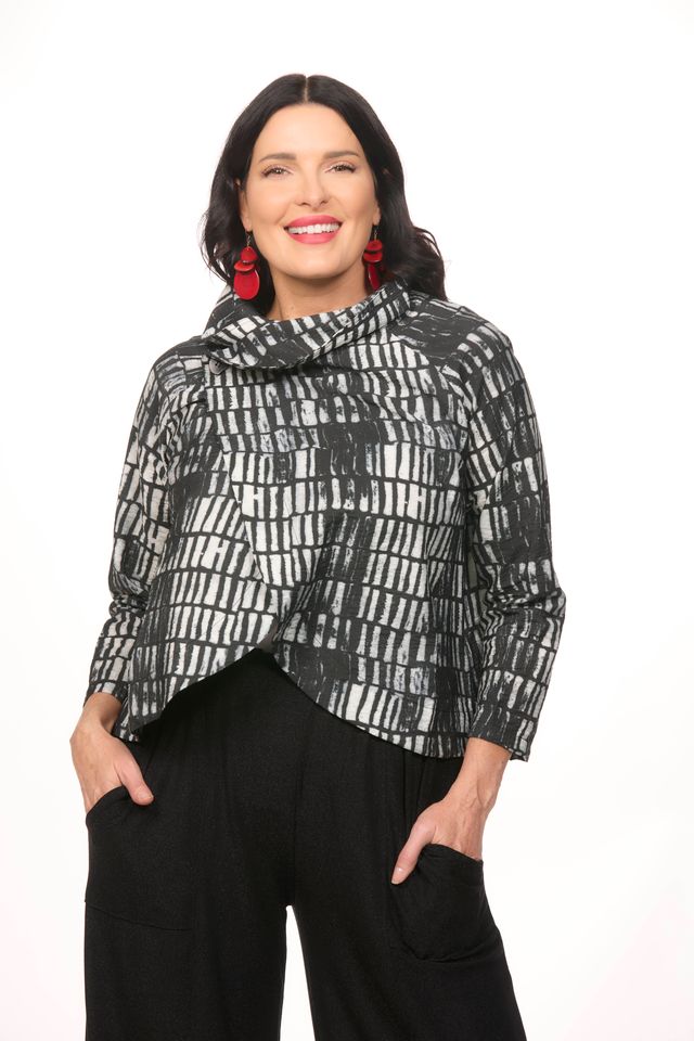 Front image of Shana cowl neck short jacket.